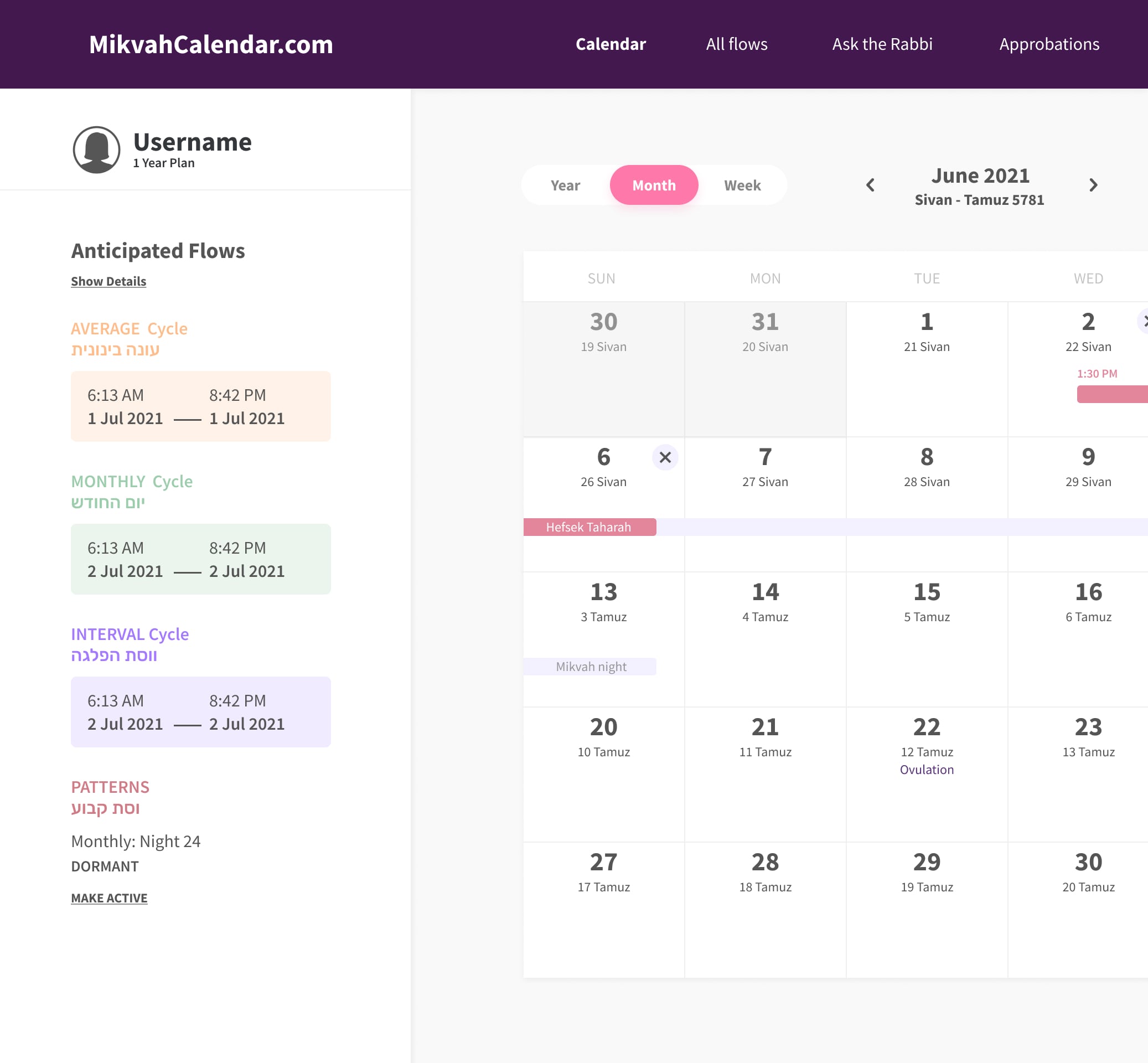 Mikvah Calendar App & Website for All Customs